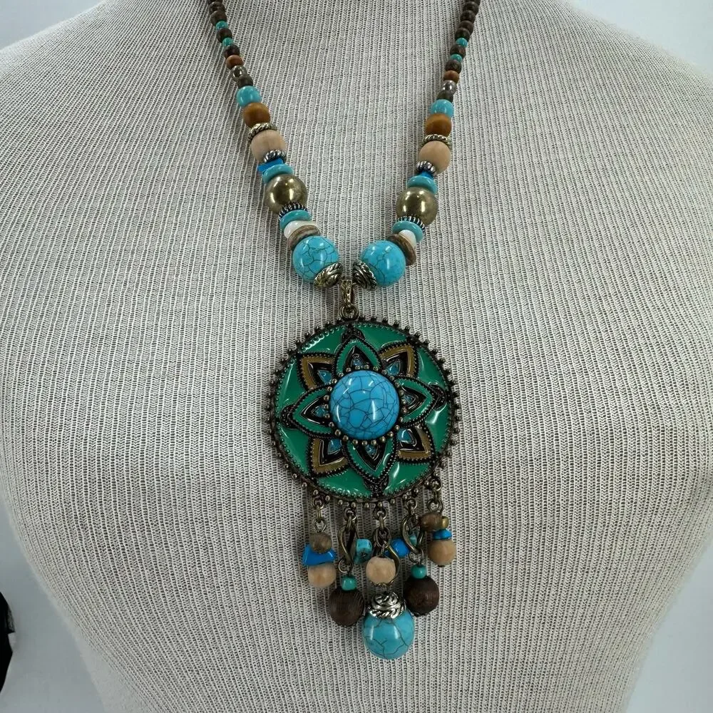 Laura Ashley Boho faux turquoise medallion Necklace